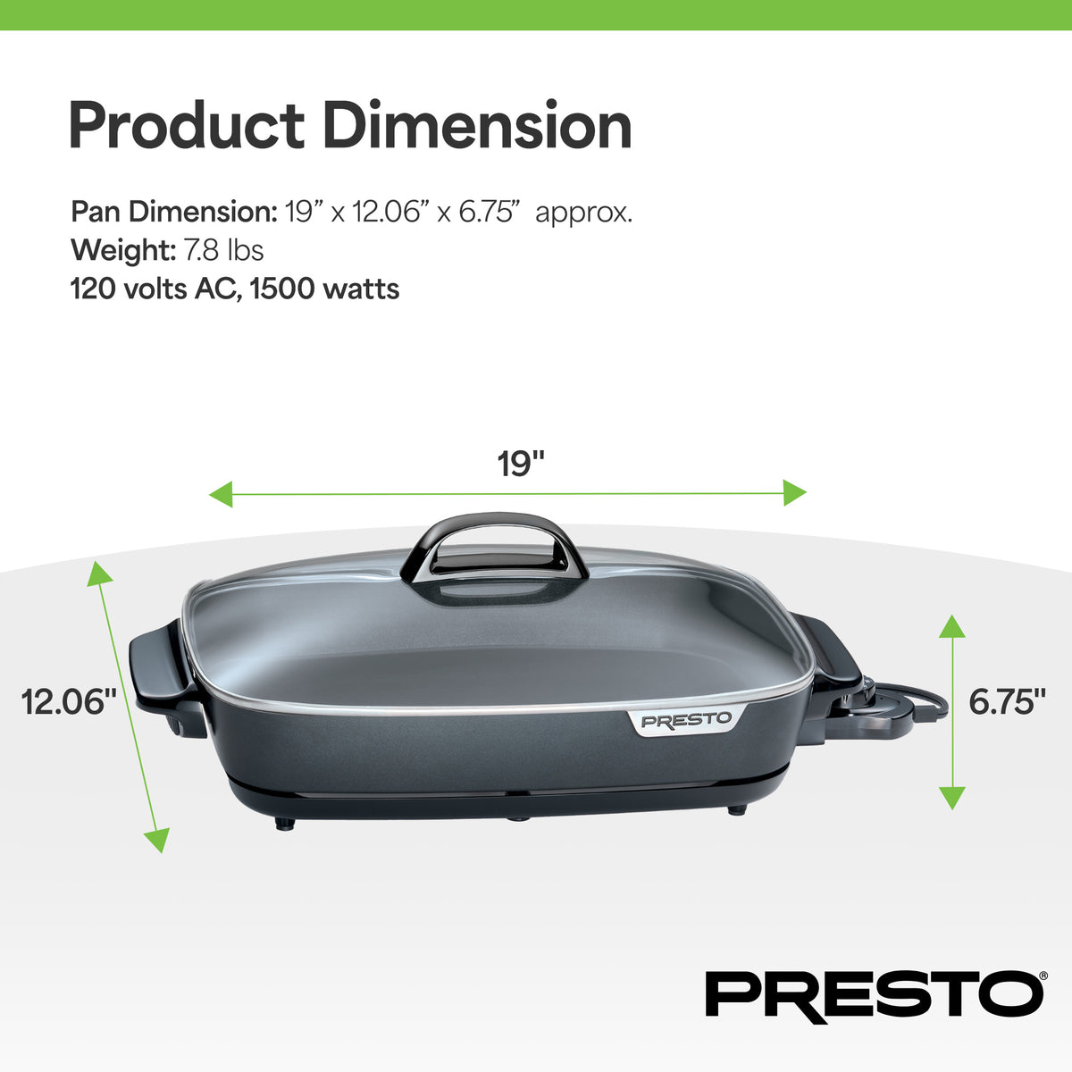 Presto Slimline Nonstick Electric Skillet with Tempered Glass Lid, 16"(Open Box) - VMInnovations
