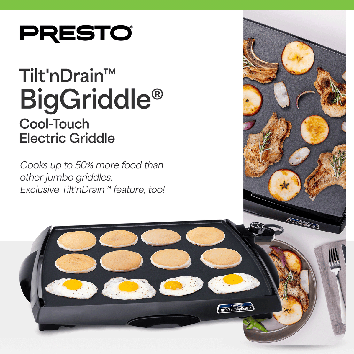 Presto Tilt 'n Drain Electric BigGriddle W Nonstick Ceramic Surface (Used)