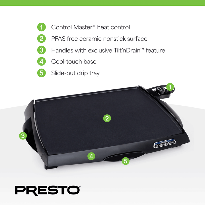 Presto Tilt 'n Drain Electric BigGriddle with Nonstick Ceramic Cooking Surface