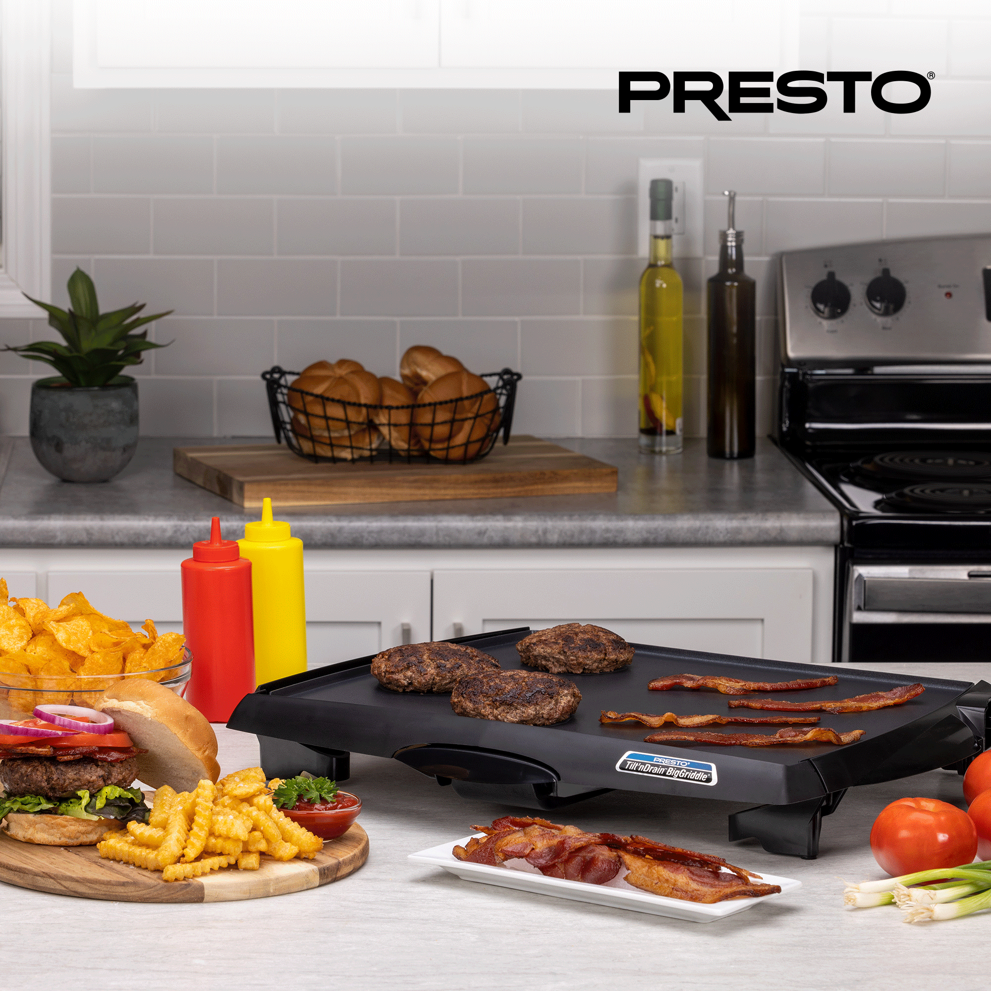 Presto Tilt 'n Drain BigGriddle w/Nonstick Ceramic Cooking Surface (Open Box) - VMInnovations
