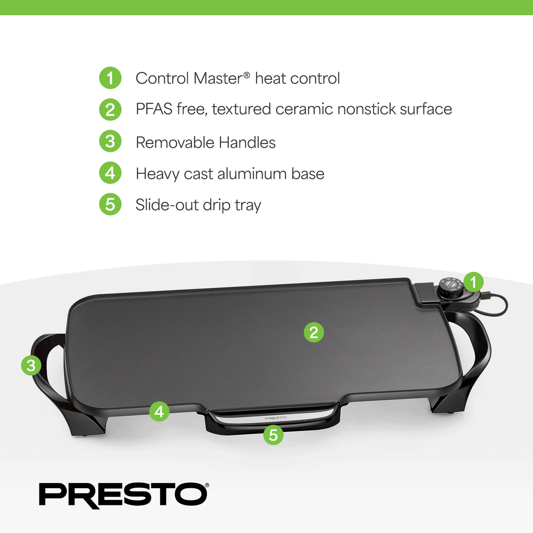 Presto 22" Electric Griddle with Removable Handles and Nonstick Cooking Surface