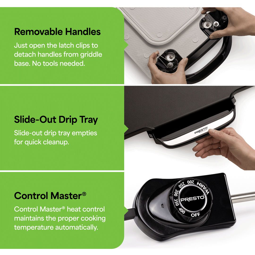 Presto 22" Electric Griddle with Removable Handles and Nonstick Cooking Surface