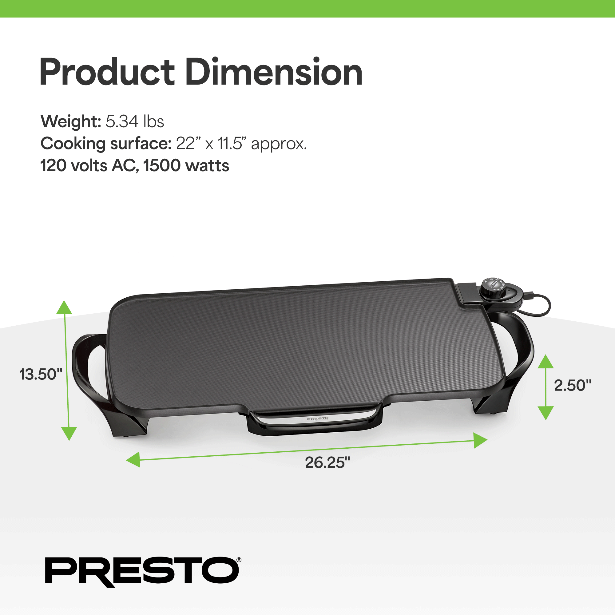 Presto 22" Electric Griddle with Removable Handles and Nonstick Cooking Surface (Used) - VMInnovations