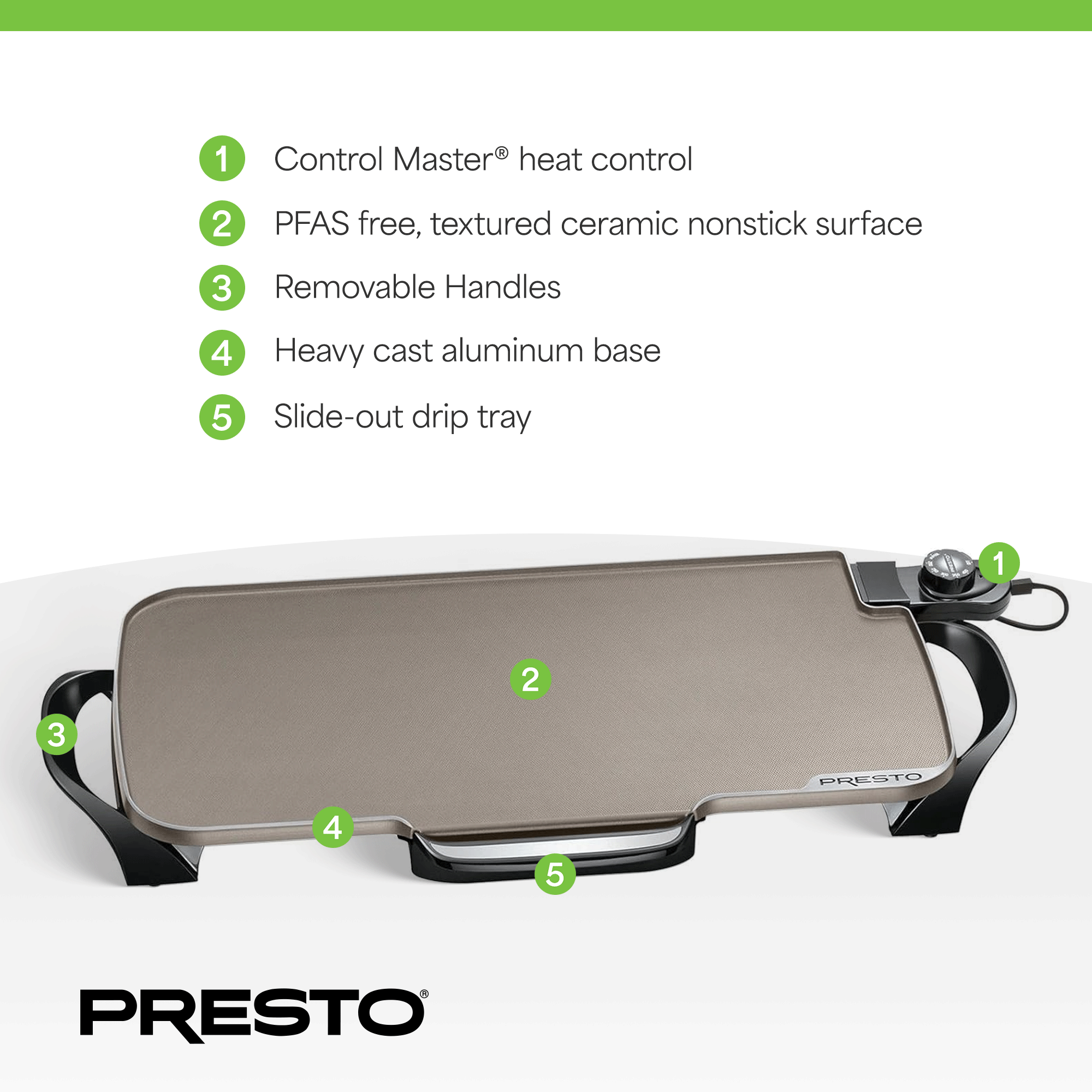 Presto 22" Electric Griddle with Removable Handles & Ceramic Nonstick (Open Box) - VMInnovations