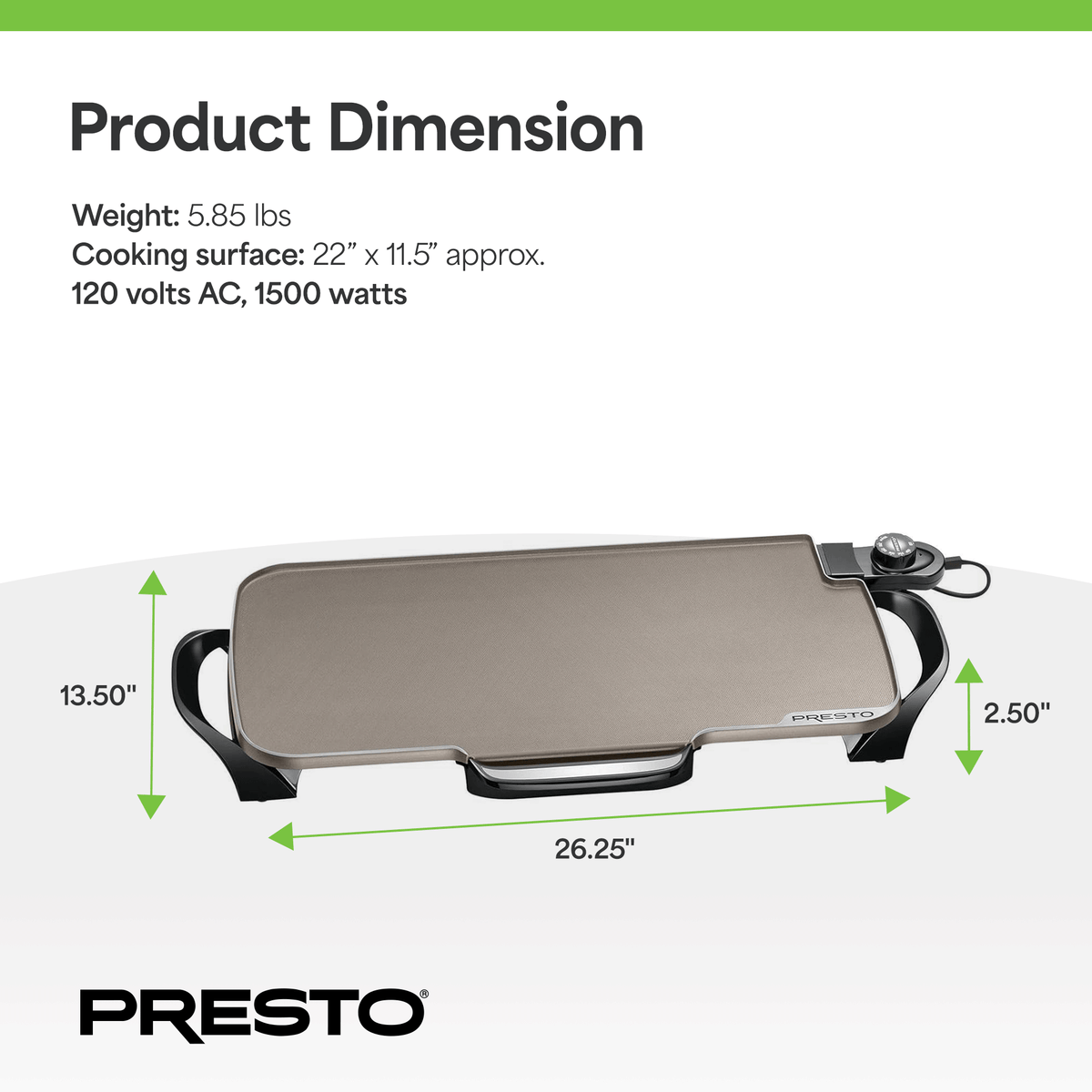Presto 22" Electric Griddle with Removable Handles & Ceramic Nonstick (Open Box)