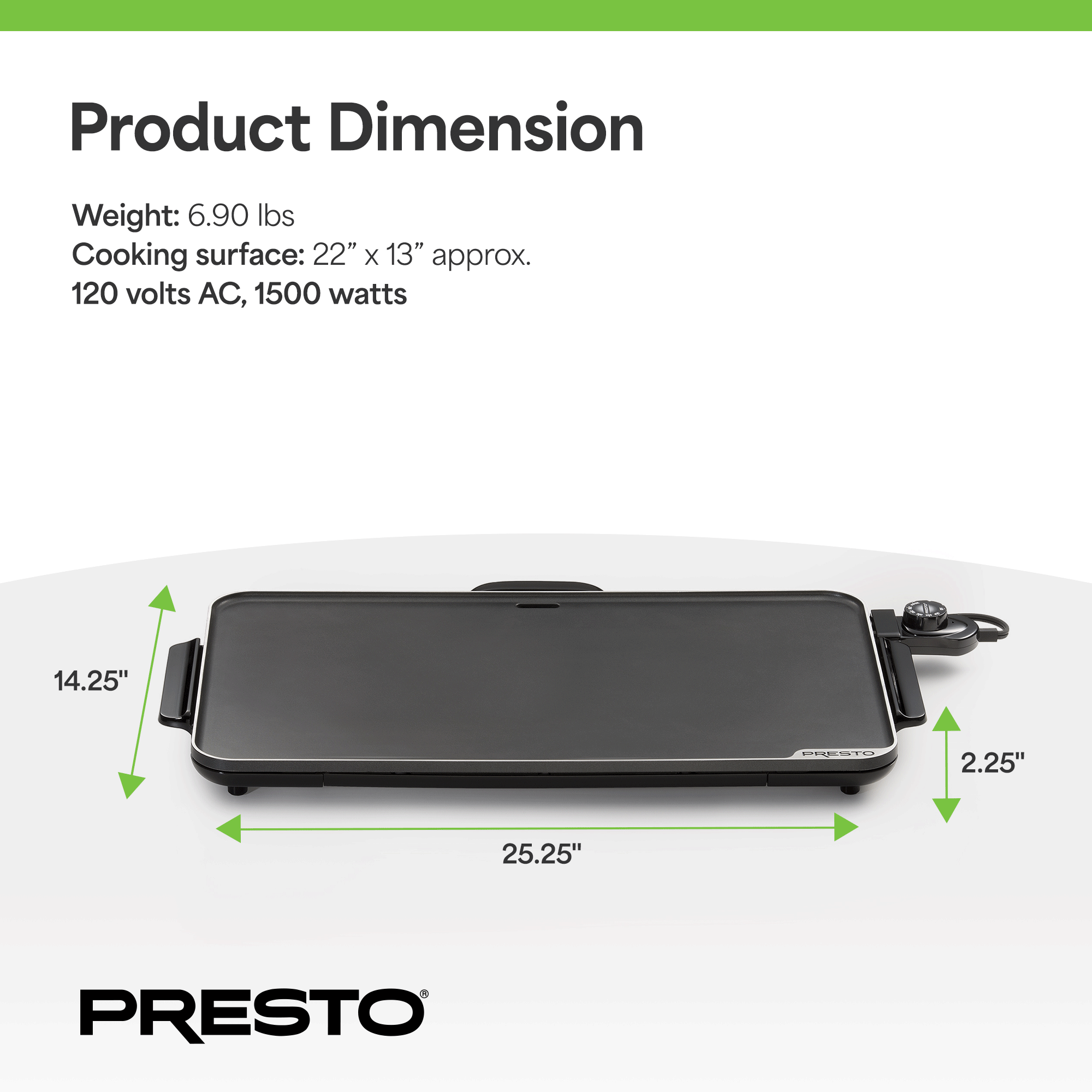 Presto 22" Slimline Griddle with Removable Handles and Ceramic Nonstick Surface - VMInnovations