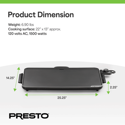Presto 22" Slimline Griddle with Removable Handles and Ceramic Nonstick Surface - VMInnovations