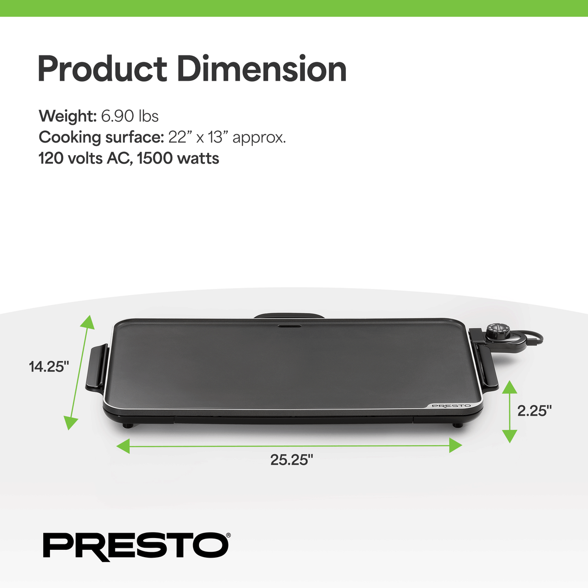Presto 22" Griddle w/Removable Handles & Ceramic Nonstick Surface (Open Box) - VMInnovations