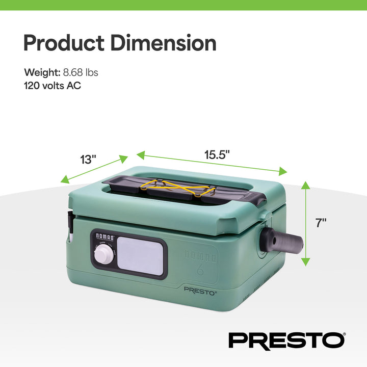 Presto 06016 6 Quart Nomad Portable Electric Slow Cooker with Locking Lid, Green