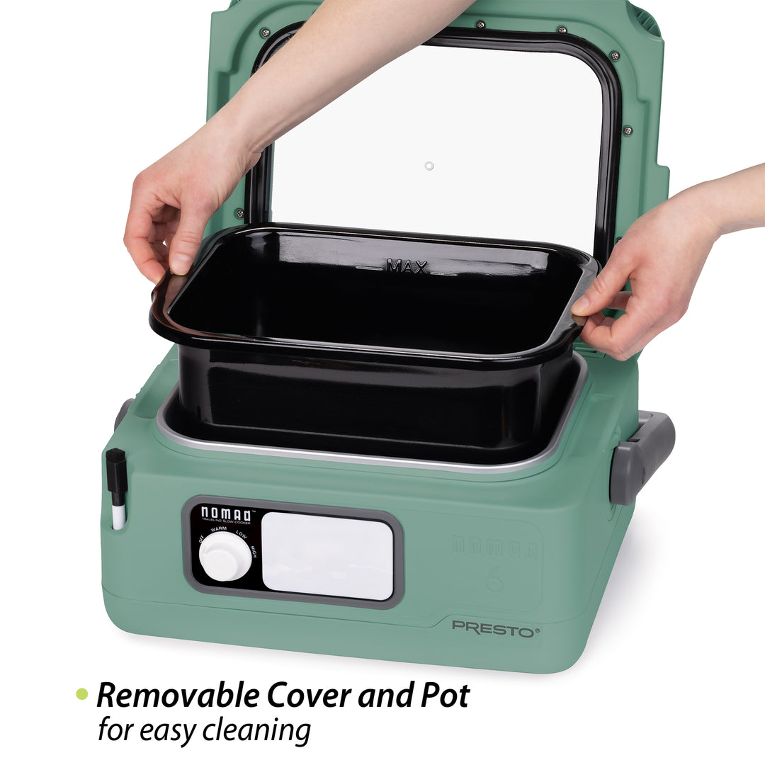 Presto 6 Qt Nomad Portable Electric Slow Cooker w/Locking Lid, Green (Open Box)