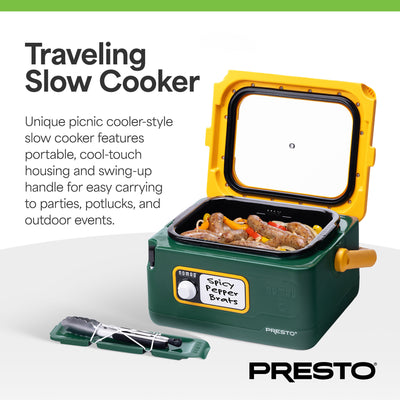 Presto 06019 8 Qt Nomad Portable Electric Slow Cooker, Locking Lid (Open Box) - VMInnovations