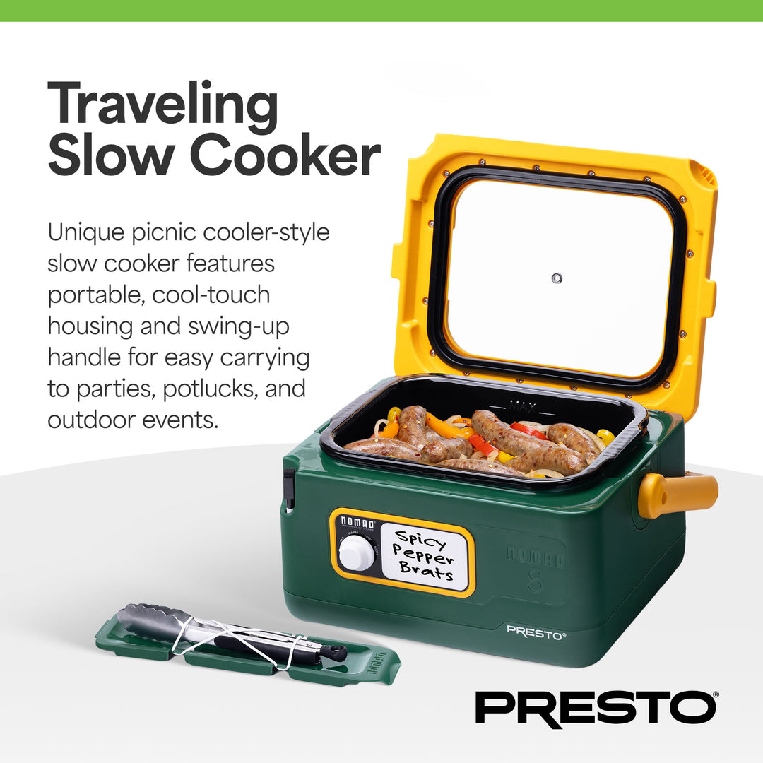 Presto 06019 8 Qt Nomad Portable Electric Slow Cooker, Locking Lid, Green/Gold