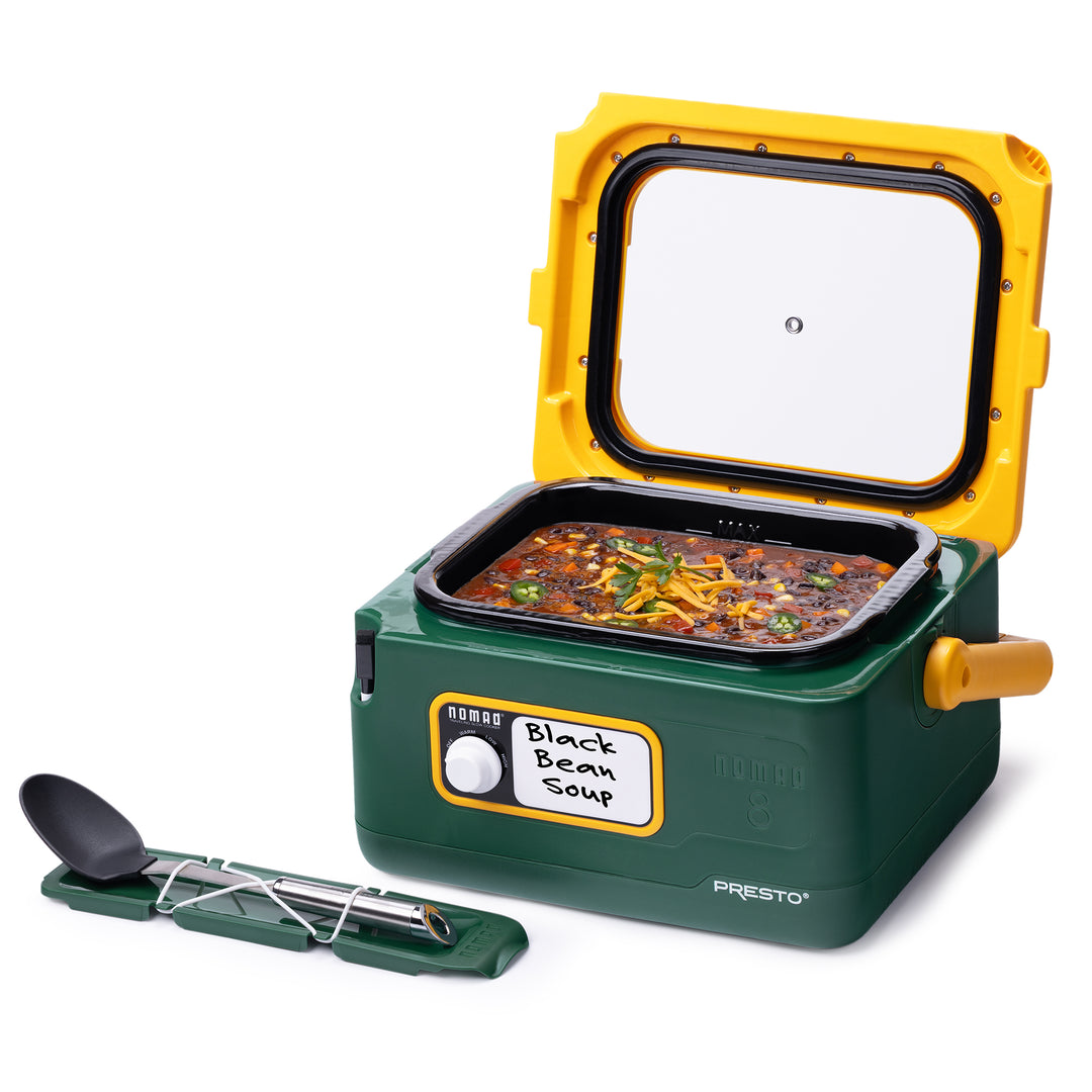 Presto 06019 8 Qt Nomad Portable Electric Slow Cooker, Locking Lid, Green/Gold