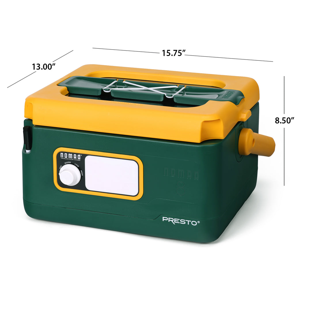 Presto 06019 8 Qt Nomad Portable Electric Slow Cooker, Locking Lid, Green/Gold