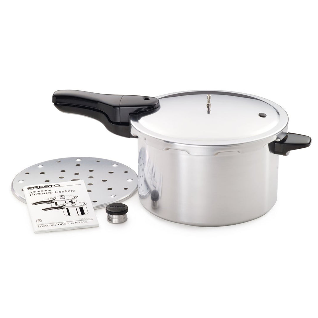 Presto 01282 8 Quart Aluminum Pressure Cooker, Regulator & Cover Lock, Silver