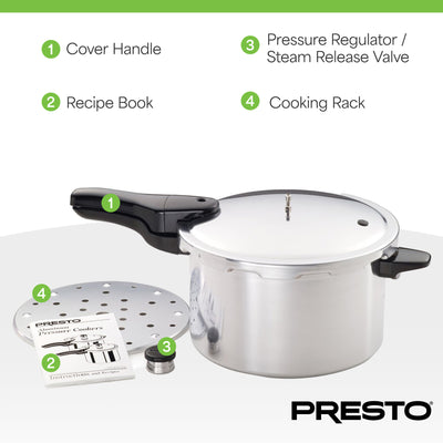 Presto 8qt Aluminum Pressure Cooker, Regulator & Cover Lock, Silver (Used) - VMInnovations