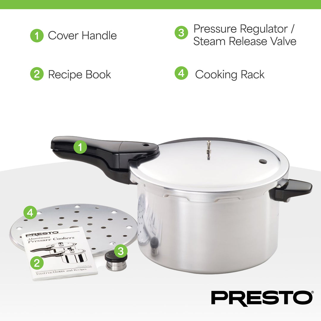 Presto 8qt Aluminum Pressure Cooker, Regulator & Cover Lock, Silver (Used)