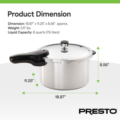 Presto 8qt Aluminum Pressure Cooker, Regulator & Cover Lock, Silver (Used) - VMInnovations