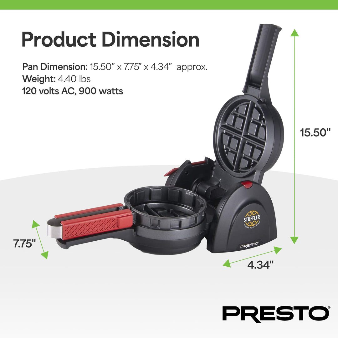 Presto Stuffler Stuffed Belgian Waffle Maker Nonstick Appliance, Black(Open Box)