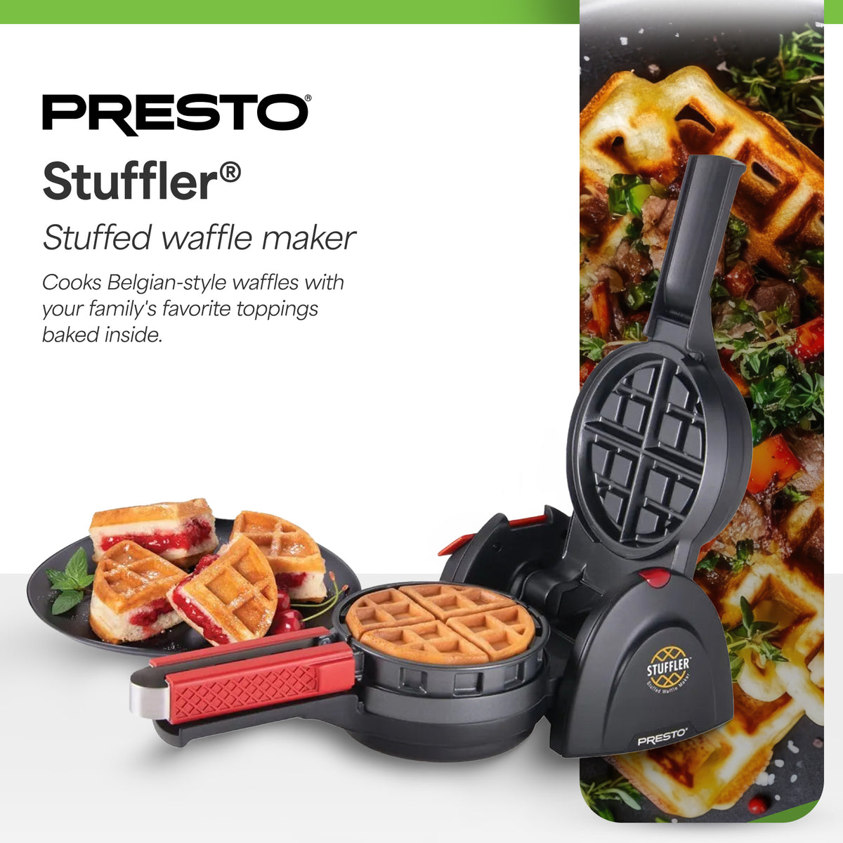 Presto Stuffler Stuffed Belgian Waffle Maker Nonstick Appliance, Black(Open Box) - VMInnovations