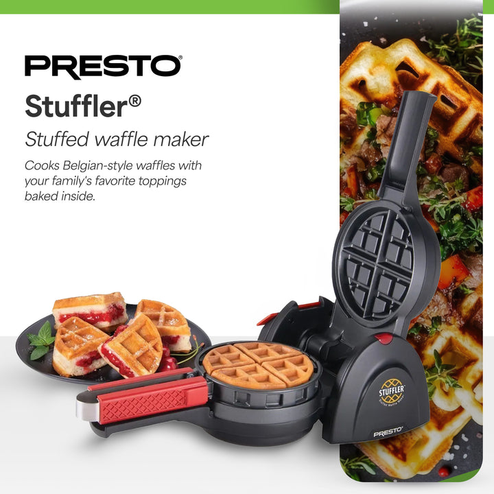 Presto Stuffler Stuffed Belgian Waffle Maker Nonstick Appliance, Black(Open Box)