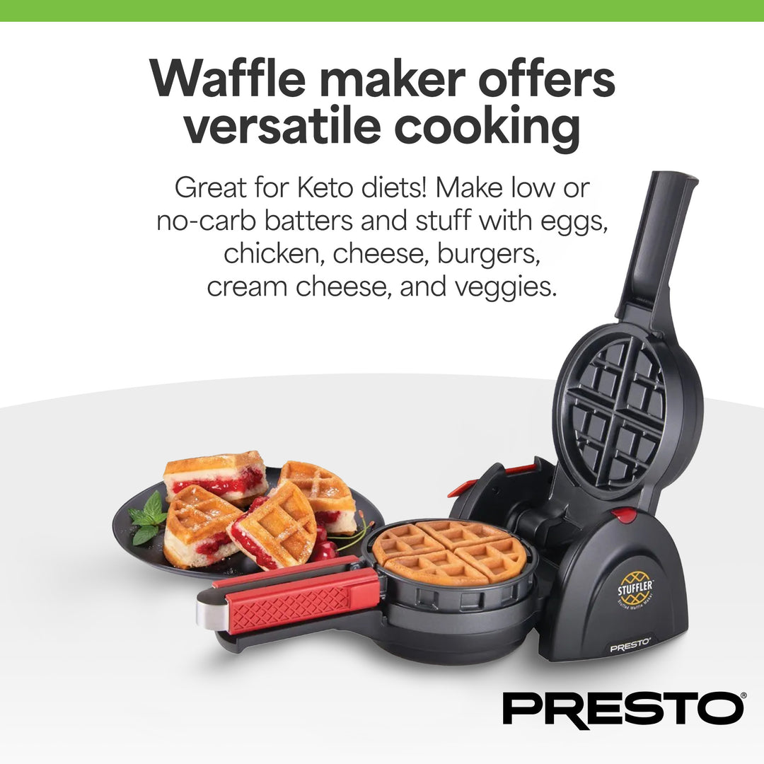 Presto Stuffler Stuffed Belgian Waffle Maker Nonstick Appliance, Black(Open Box)