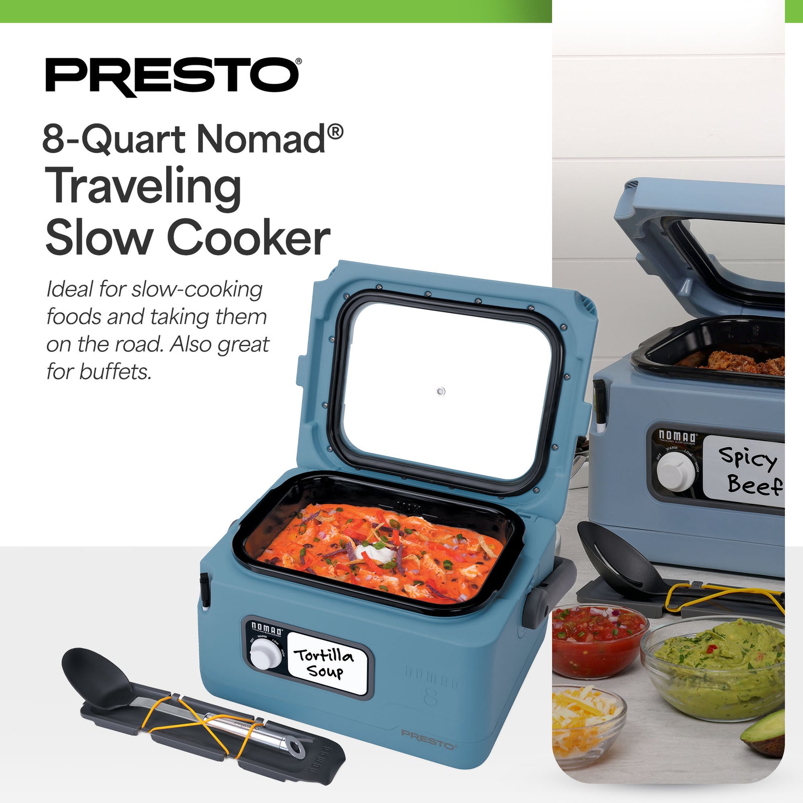 Presto 8qt Nomad Portable Electric Slow Cooker with Locking Lid, Blue (Open Box) - VMInnovations