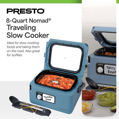 Presto 06017 8 Quart Nomad Portable Electric Slow Cooker with Locking Lid, Blue - VMInnovations