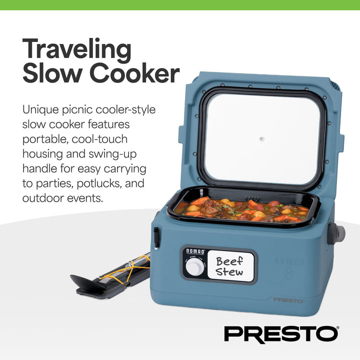 Presto 06017 8 Quart Nomad Portable Electric Slow Cooker with Locking Lid, Blue