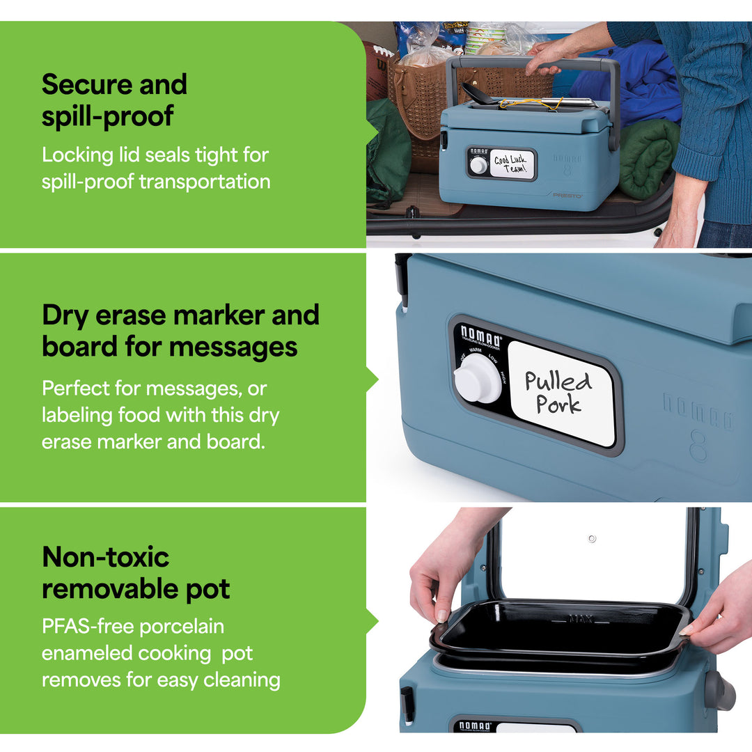 Presto 8qt Nomad Portable Electric Slow Cooker with Locking Lid, Blue (Open Box)