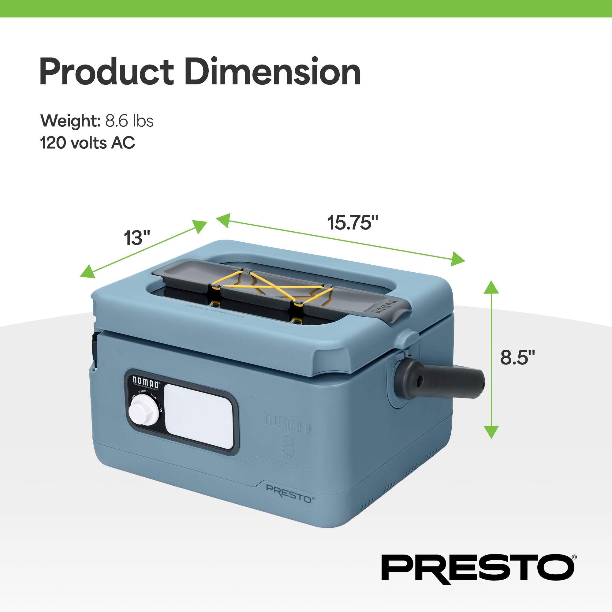 Presto 06017 8 Quart Nomad Portable Electric Slow Cooker with Locking Lid, Blue - VMInnovations