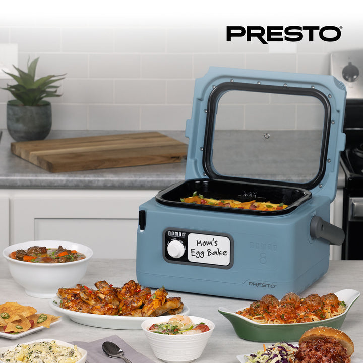 Presto 06017 8 Quart Nomad Portable Electric Slow Cooker with Locking Lid, Blue