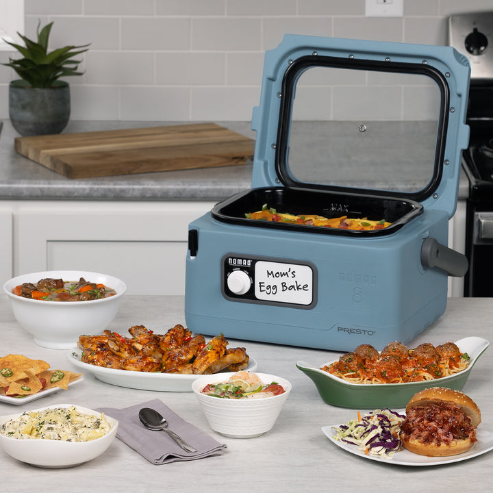Presto 8qt Nomad Portable Electric Slow Cooker with Locking Lid, Blue (Open Box)