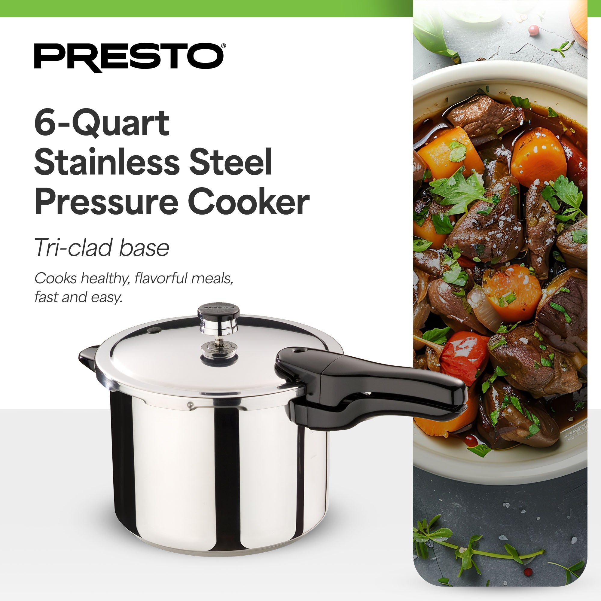 Presto 6qt Stainless Steel Pressure Cooker, Tri Clad Base, Silver (Open Box)