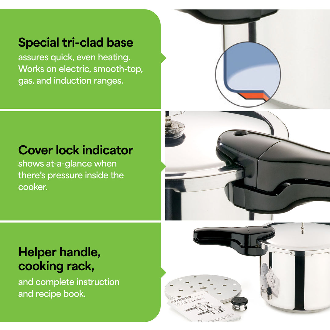 Presto 6qt Stainless Steel Pressure Cooker, Tri Clad Base, Silver (Open Box)