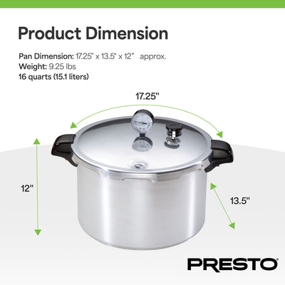 Presto 16 Qt Pressure & Boil Canner, Cooker w/Gauge, Aluminum, Silver (Open Box) - VMInnovations