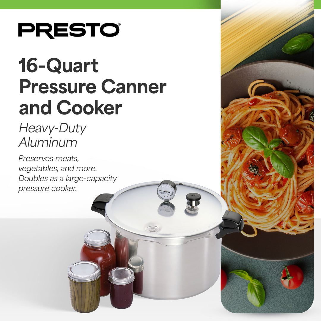 Presto 01755 16 Qt Pressure & Boil Canner, Cooker with Gauge, Aluminum, Silver