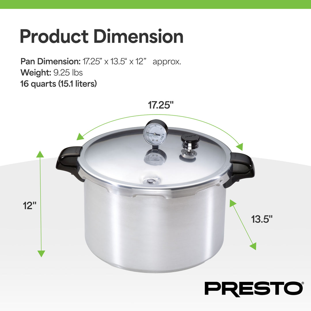 Presto 01755 16 Qt Pressure & Boil Canner, Cooker with Gauge, Aluminum, Silver