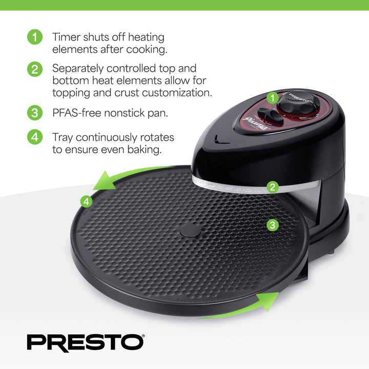 Presto Pizzazz Plus Rotating Pizza Oven, Bake 7-12" Pizzas, Wings, Rolls & More - VMInnovations