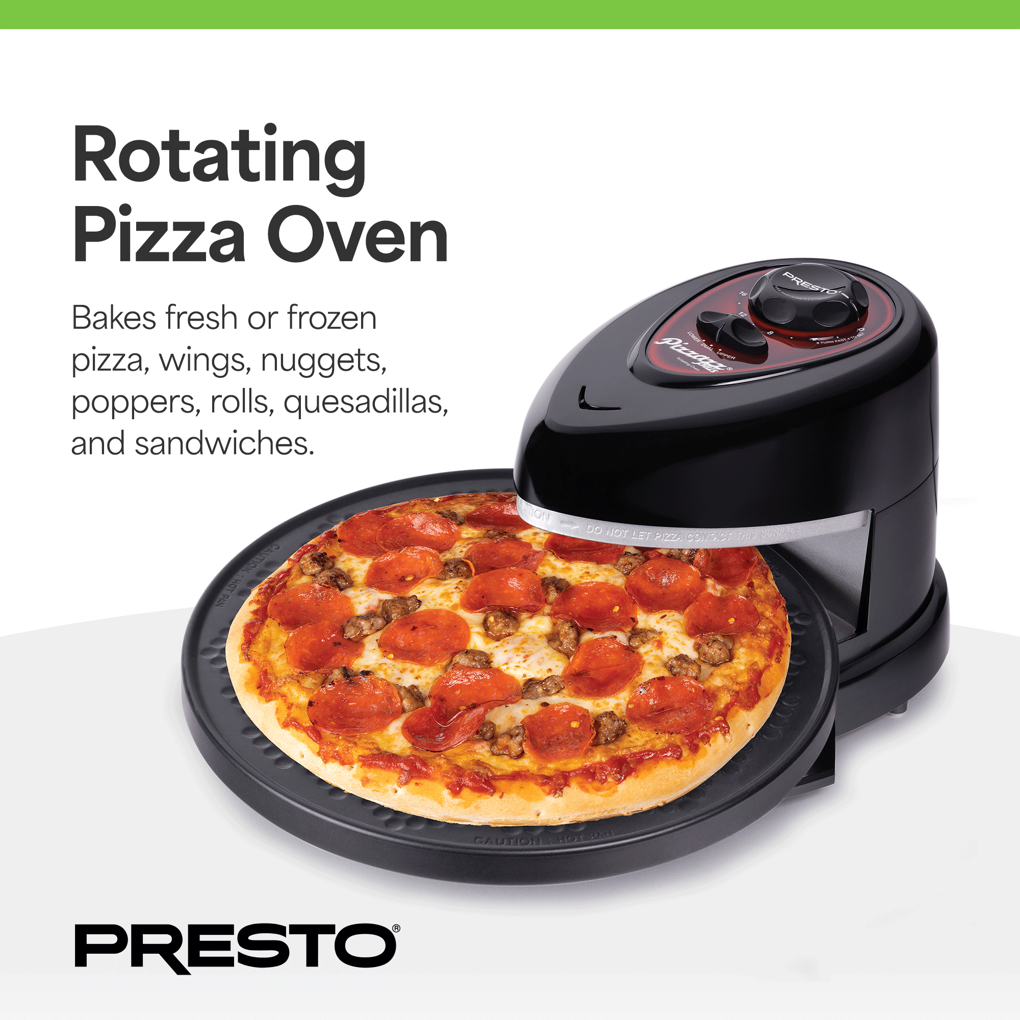 Presto Rotating Pizza Oven, Bake 7-12" Pizzas, Wings, Rolls & More (Open Box) - VMInnovations