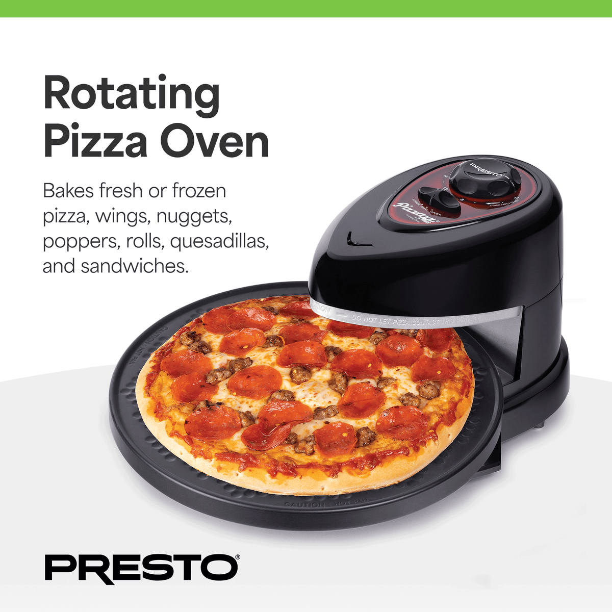 Presto Pizzazz Plus Rotating Pizza Oven, Bake 7-12" Pizzas, Wings, Rolls & More - VMInnovations