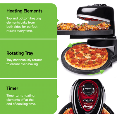 Presto Rotating Pizza Oven, Bake 7-12" Pizzas, Wings, Rolls & More (Open Box) - VMInnovations