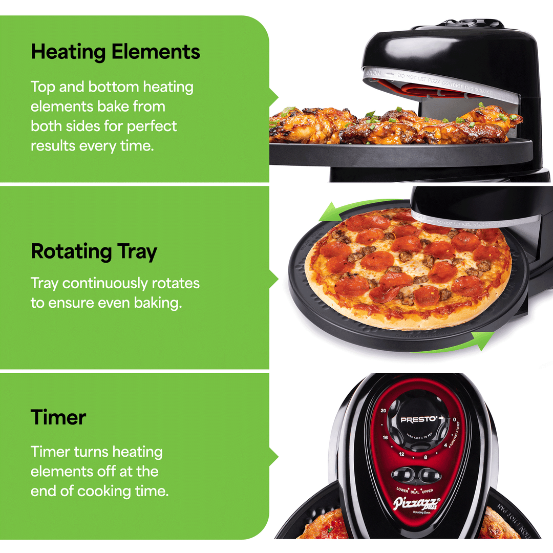 Presto Pizzazz Plus Rotating Pizza Oven, Bake 7-12" Pizzas, Wings, Rolls & More - VMInnovations