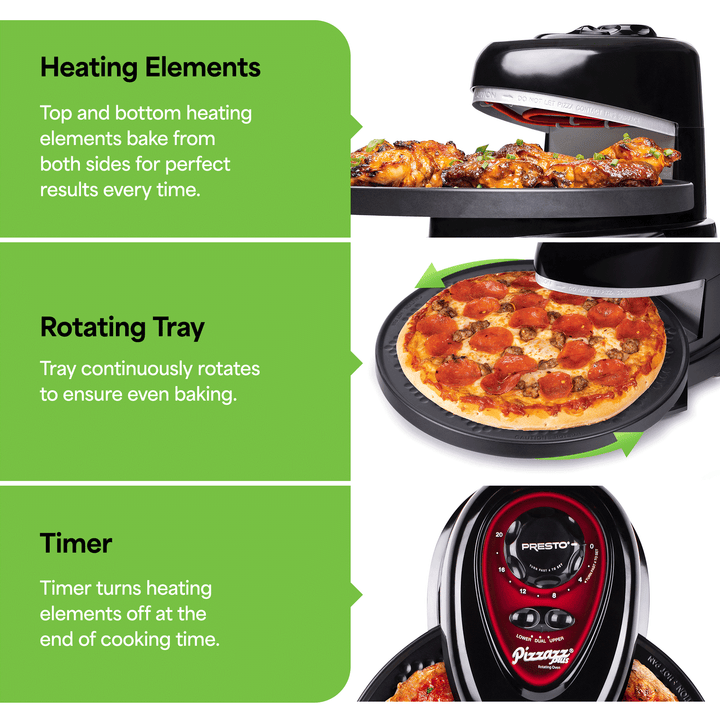 Presto Pizzazz Plus Rotating Pizza Oven, Bake 7-12" Pizzas, Wings, Rolls & More - VMInnovations