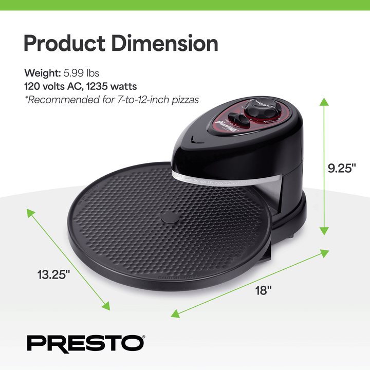 Presto Pizzazz Plus Rotating Pizza Oven, Bake 7-12" Pizzas, Wings, Rolls & More