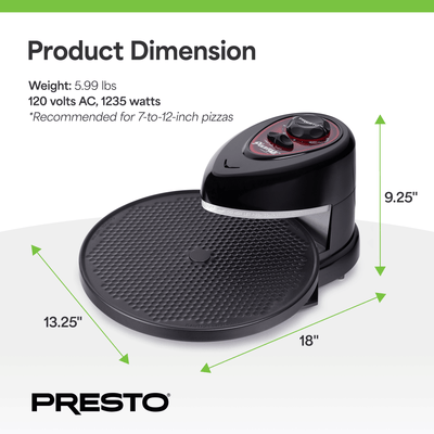 Presto Pizzazz Plus Rotating Pizza Oven, Bake 7-12" Pizzas, Wings, Rolls & More