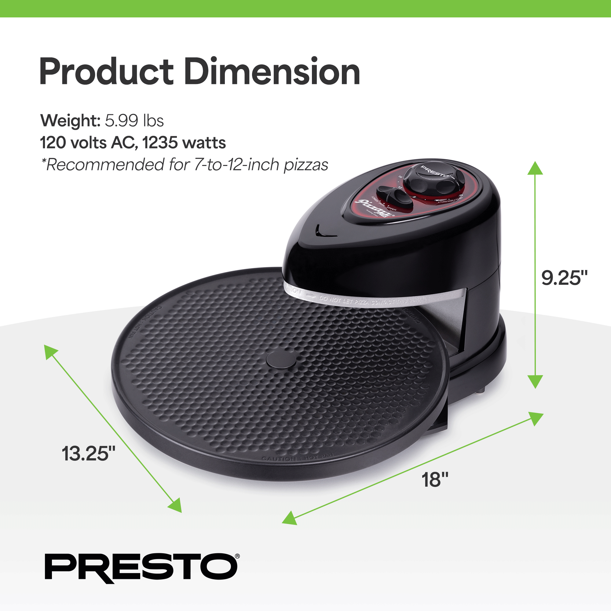 Presto Pizzazz Plus Rotating Pizza Oven, Bake 7-12" Pizzas, Wings, Rolls & More