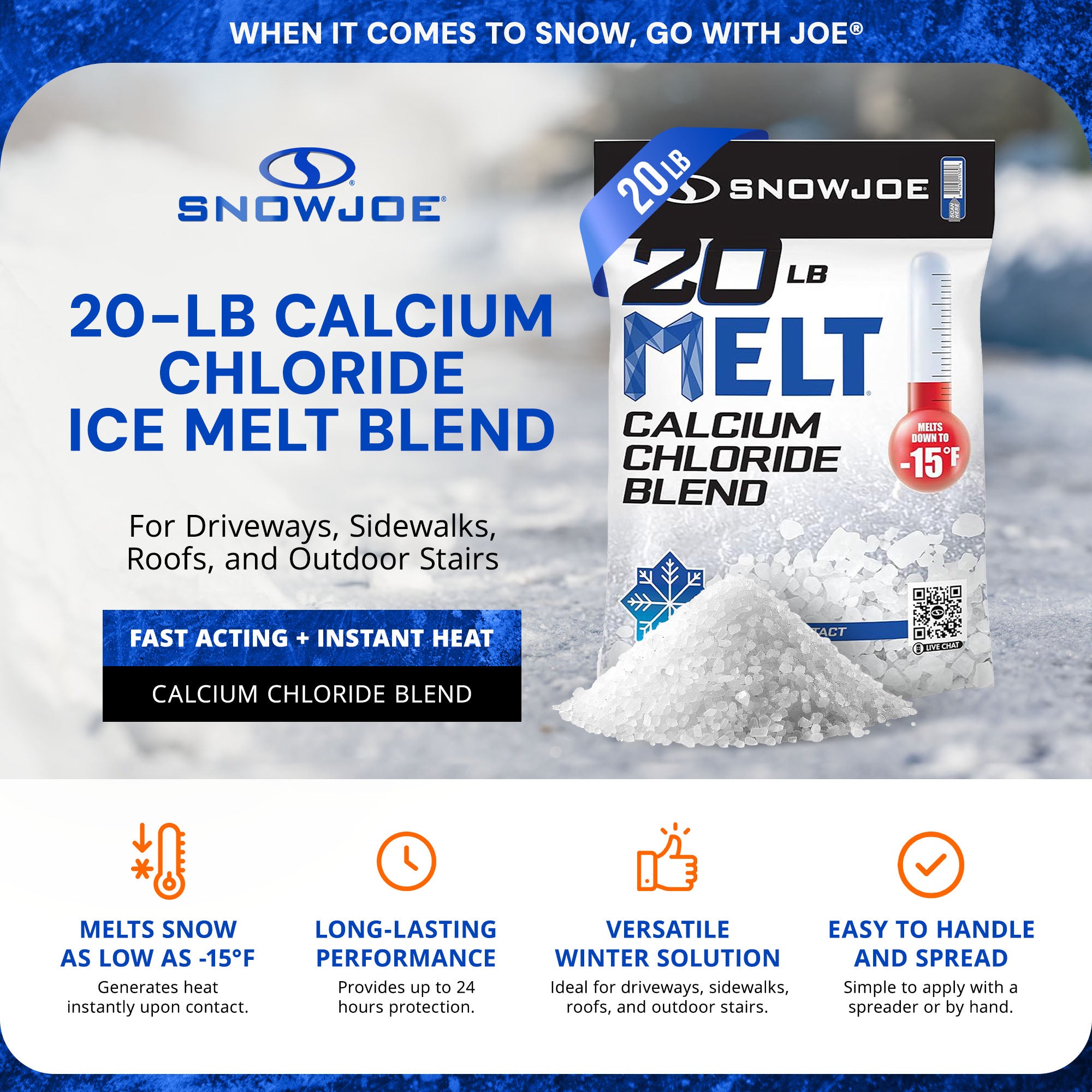 Snow Joe Calcium Chloride Ice Melt Blend Snow Removal, 20 Lbs, Blue - VMInnovations