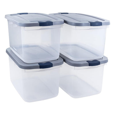 Rubbermaid 4 Pack Roughneck Clear Storage Containers, Stackable Totes, 66 Quart - VMInnovations