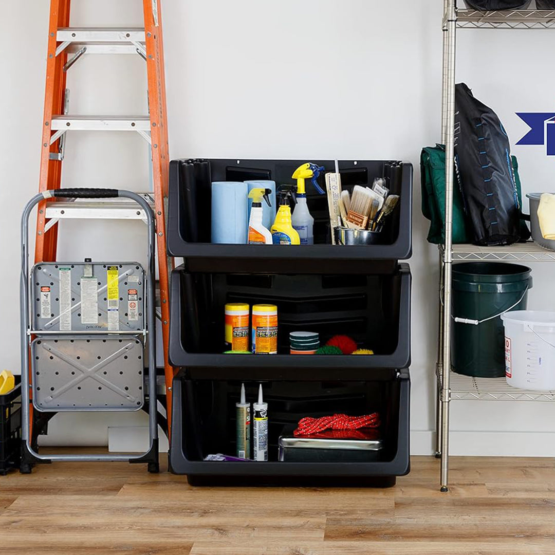 Mighty Tuff 3PK Nesting Stackable Bins Heavy Duty Space Saving Storage(Open Box)